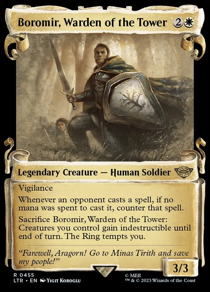 2023 The Lord of the Rings: Tales of Middle-earth Boromir, Warden of the Tower #455 rare card image