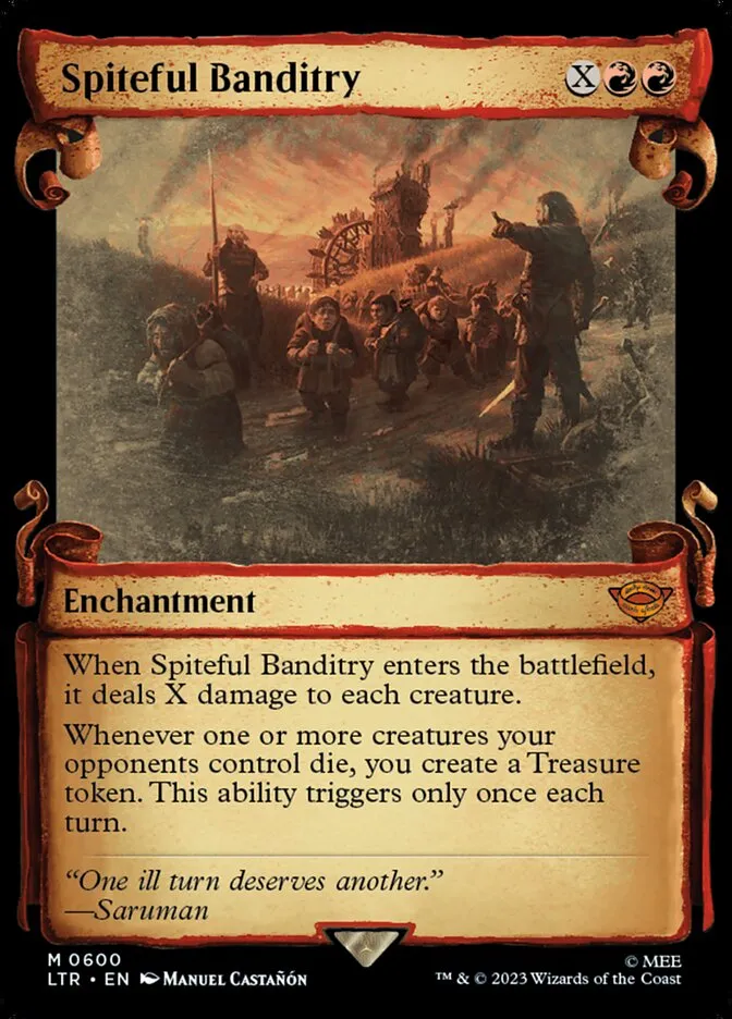 2023 The Lord of the Rings: Tales of Middle-earth Spiteful Banditry #600 mythic card image