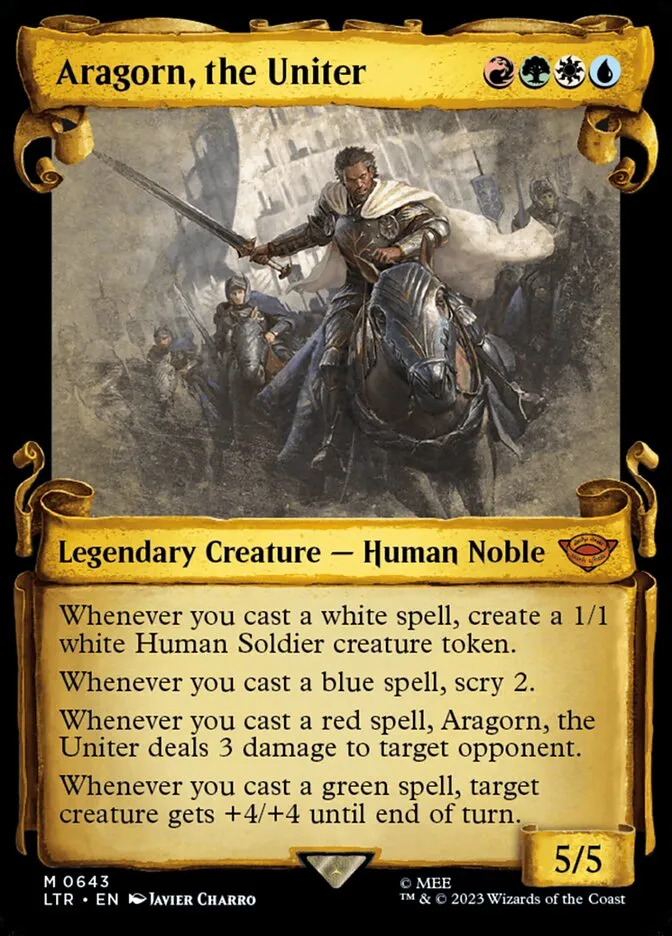 2023 The Lord of the Rings: Tales of Middle-earth Aragorn, the Uniter #643 mythic card image