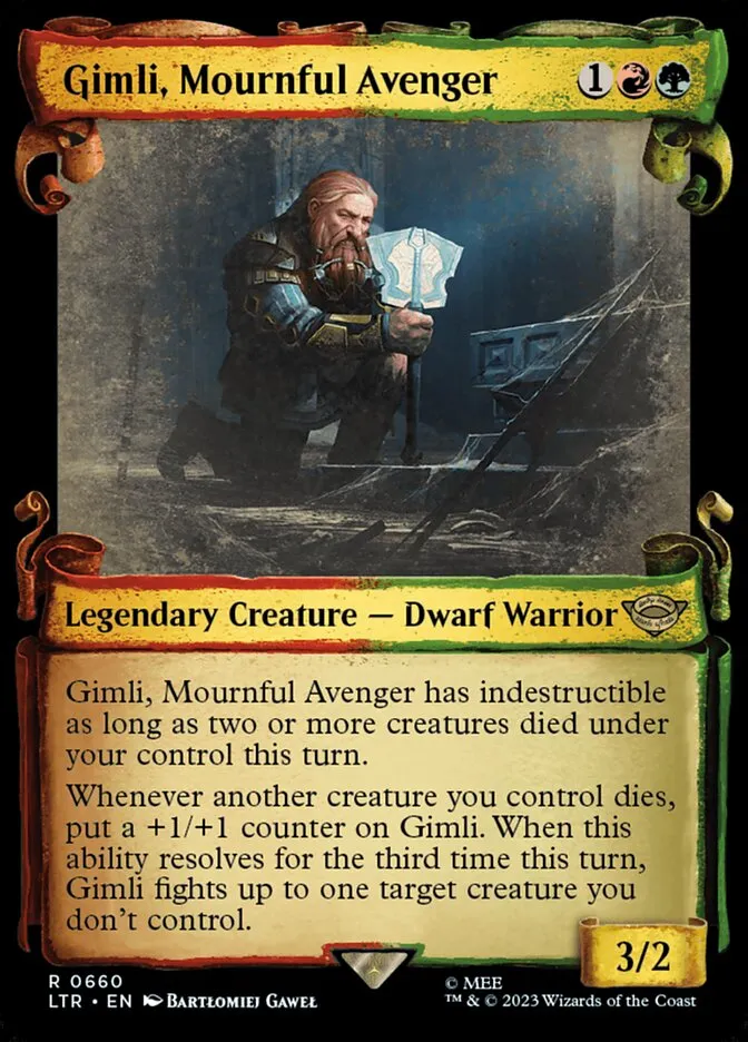 2023 The Lord of the Rings: Tales of Middle-earth Gimli, Mournful Avenger #660 rare card image