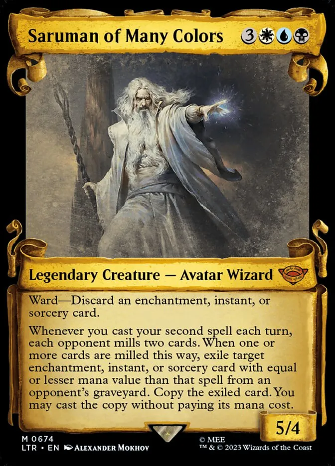 2023 The Lord of the Rings: Tales of Middle-earth Saruman of Many Colors #674 mythic card image