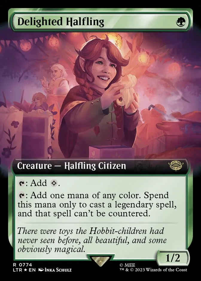 2023 The Lord of the Rings: Tales of Middle-earth Delighted Halfling #774 rare card image