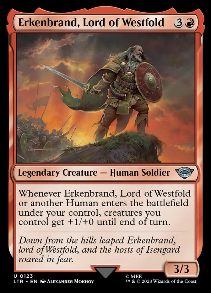 2023 The Lord of the Rings: Tales of Middle-earth Erkenbrand, Lord of Westfold #123 uncommon card image
