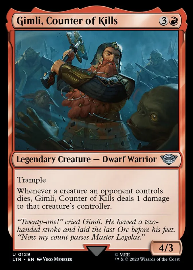 2023 The Lord of the Rings: Tales of Middle-earth Gimli, Counter of Kills #129 uncommon card image
