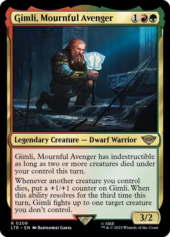 2023 The Lord of the Rings: Tales of Middle-earth Gimli, Mournful Avenger #209 rare card image