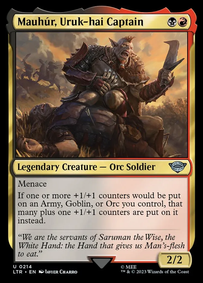 2023 The Lord of the Rings: Tales of Middle-earth Mauhúr, Uruk-hai Captain #214 uncommon card image
