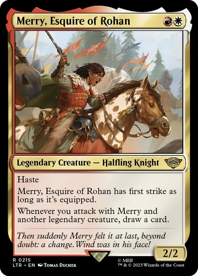 2023 The Lord of the Rings: Tales of Middle-earth Merry, Esquire of Rohan #215 rare card image