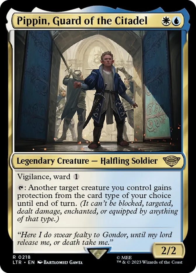 2023 The Lord of the Rings: Tales of Middle-earth Pippin, Guard of the Citadel #218 rare card image