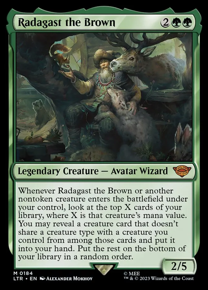 2023 The Lord of the Rings: Tales of Middle-earth Radagast the Brown #184 mythic card image