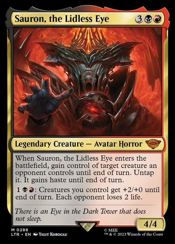 2023 The Lord of the Rings: Tales of Middle-earth Sauron, the Lidless Eye #288 mythic card image