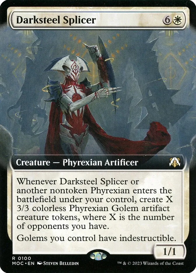 2023 March of the Machine Commander Darksteel Splicer rare #100 rare card image