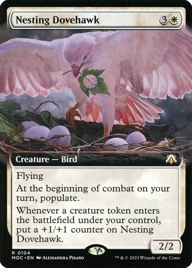 2023 March of the Machine Commander Nesting Dovehawk #104 rare card image