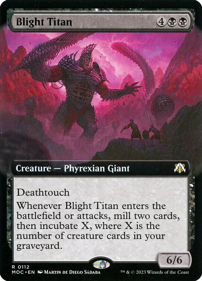 2023 March of the Machine Commander Blight Titan #112 rare card image