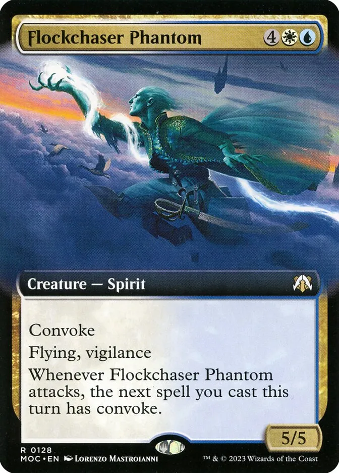 2023 March of the Machine Commander Flockchaser Phantom #128 rare card image
