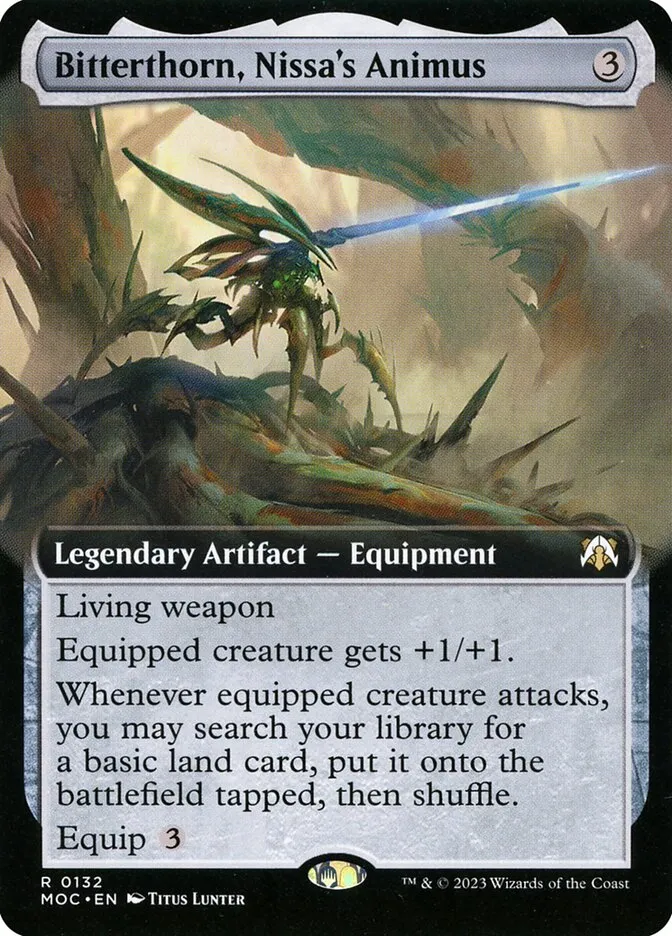 2023 March of the Machine Commander Bitterthorn, Nissa's Animus #132 rare card image