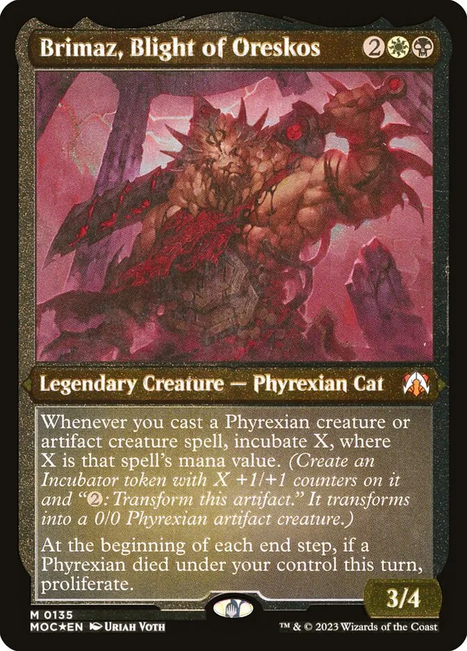 2023 March of the Machine Commander Brimaz, Blight of Oreskos #135 mythic card image