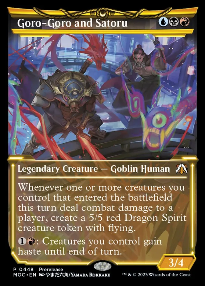 2023 March of the Machine Commander Goro-Goro and Satoru #448 mythic card image