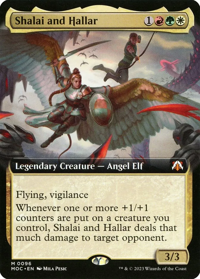 2023 March of the Machine Commander Shalai and Hallar #96 mythic card image