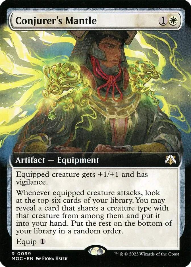 2023 March of the Machine Commander Conjurer's Mantle #99 rare card image