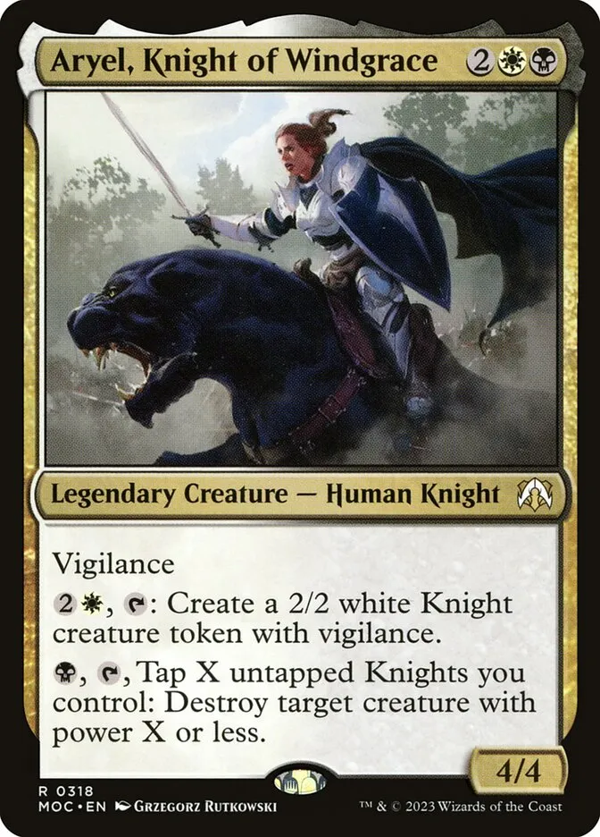 2023 March of the Machine Commander Aryel, Knight of Windgrace #318 rare card image