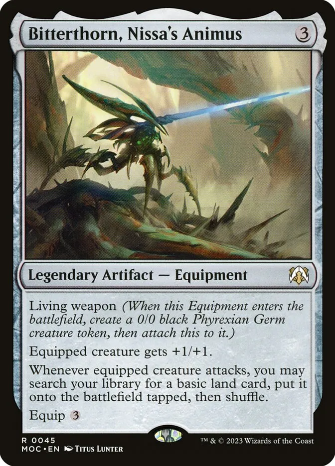 2023 March of the Machine Commander Bitterthorn, Nissa's Animus #45 rare card image