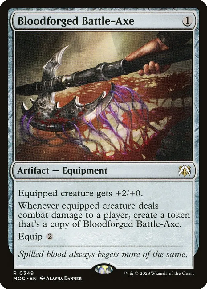 2023 March of the Machine Commander Bloodforged Battle-Axe #349 rare card image