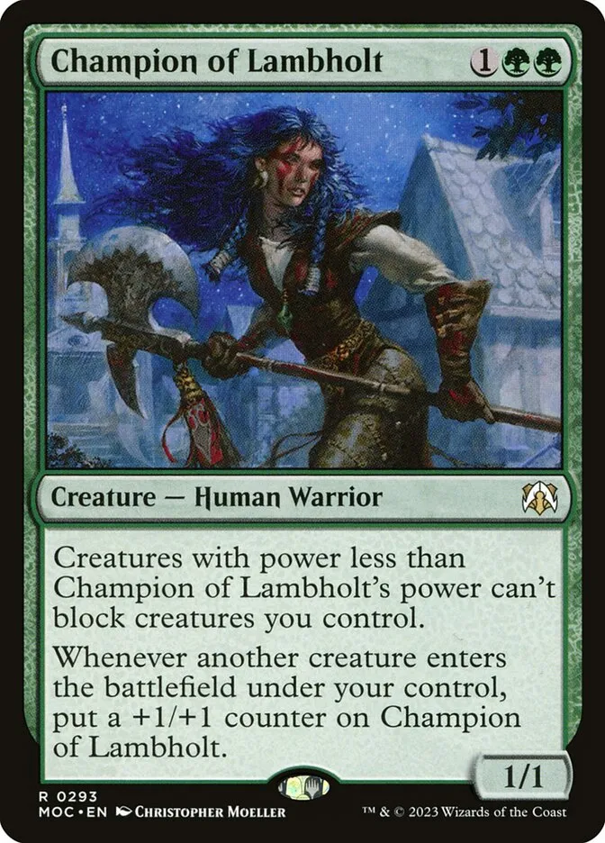 2023 March of the Machine Commander Champion of Lambholt #293 rare card image