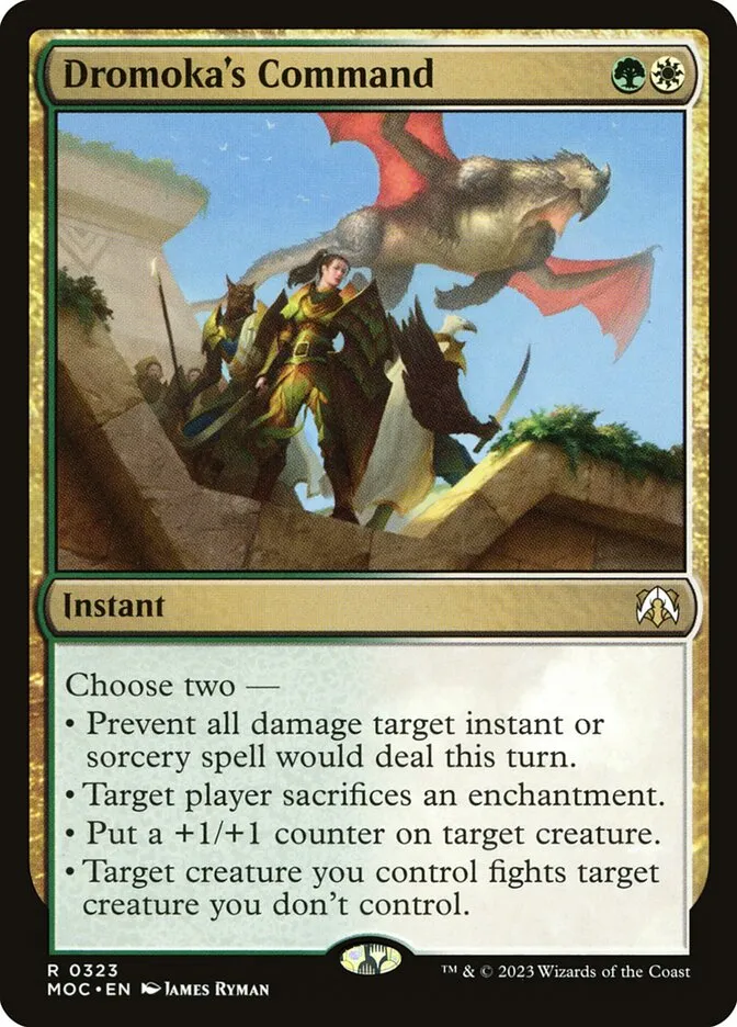2023 March of the Machine Commander Dromoka's Command #323 rare card image