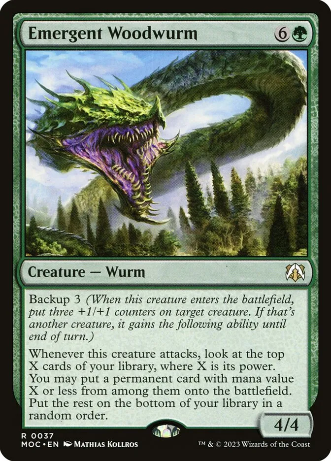 2023 March of the Machine Commander Emergent Woodwurm #37 rare card image