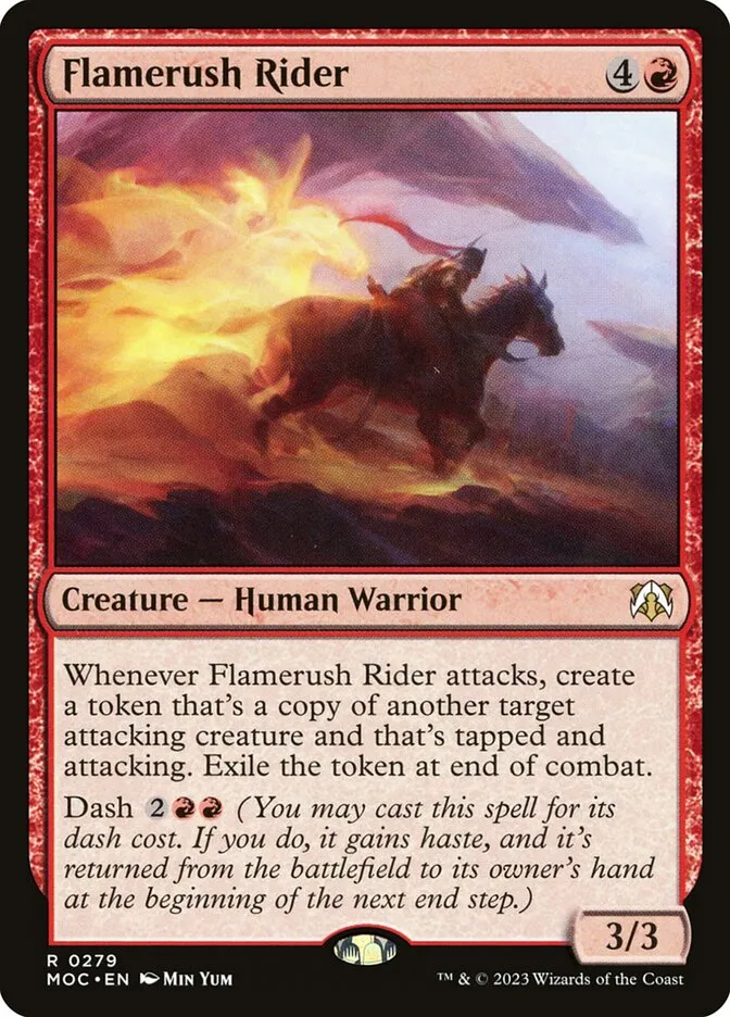2023 March of the Machine Commander Flamerush Rider #279 rare card image