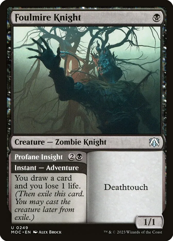 2023 March of the Machine Commander Foulmire Knight // Profane Insight uncommon #249 uncommon card image