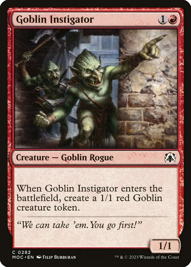 2023 March of the Machine Commander Goblin Instigator #282 common card image