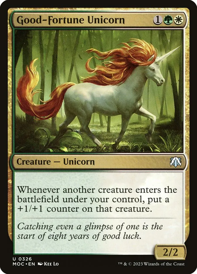 2023 March of the Machine Commander Good-Fortune Unicorn uncommon #326 uncommon card image