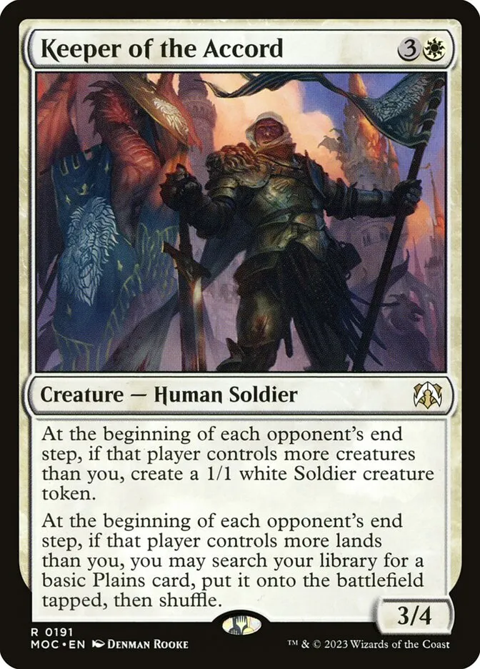 2023 March of the Machine Commander Keeper of the Accord #191 rare card image