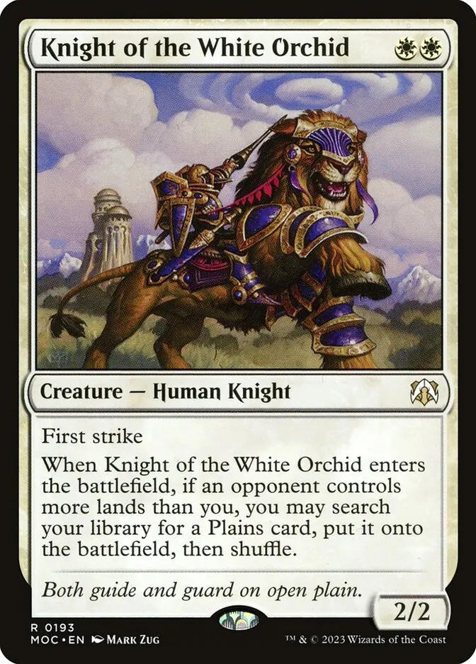 2023 March of the Machine Commander Knight of the White Orchid #193 rare card image