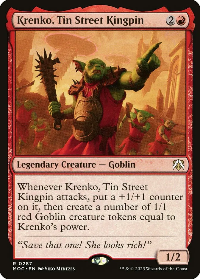2023 March of the Machine Commander Krenko, Tin Street Kingpin #287 rare card image