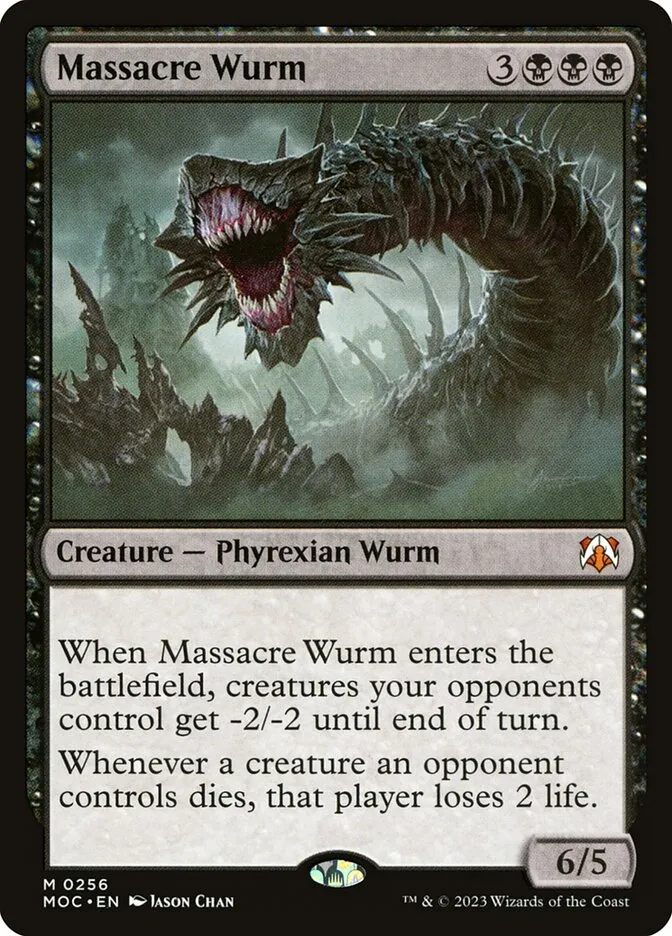 2023 March of the Machine Commander Massacre Wurm #256 mythic card image