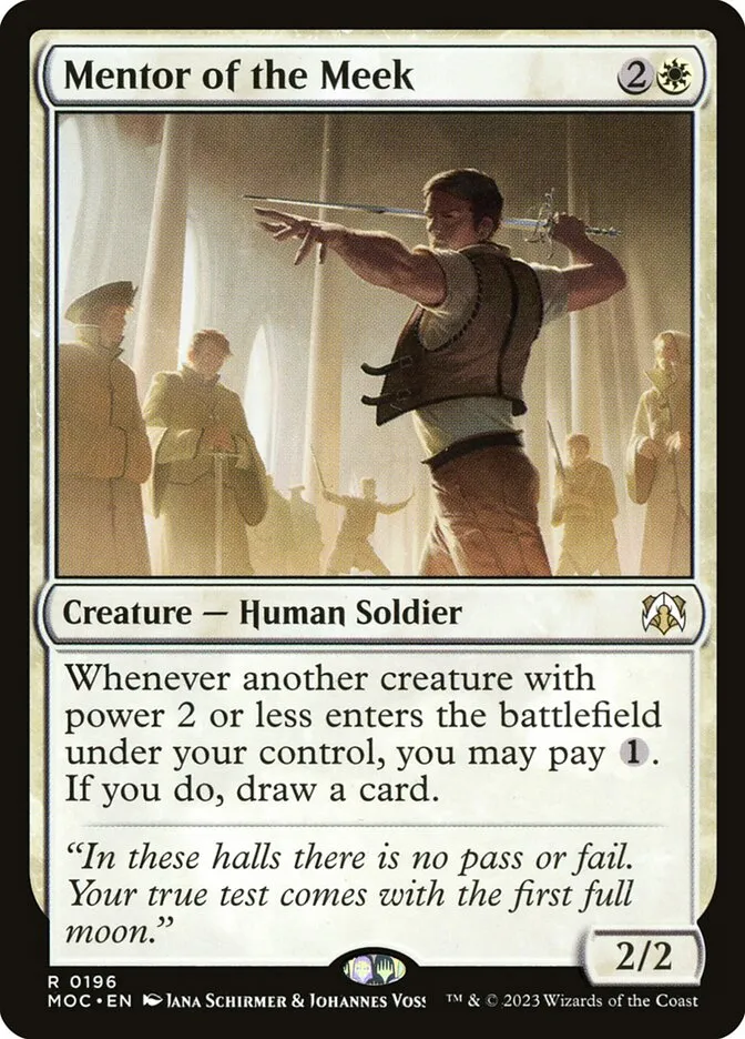 2023 March of the Machine Commander Mentor of the Meek #196 rare card image