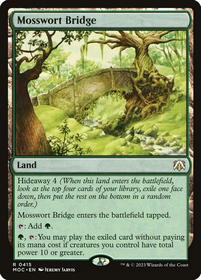 2023 March of the Machine Commander Mosswort Bridge #415 rare card image