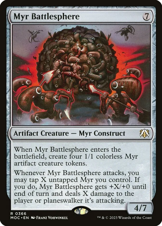 2023 March of the Machine Commander Myr Battlesphere #366 rare card image