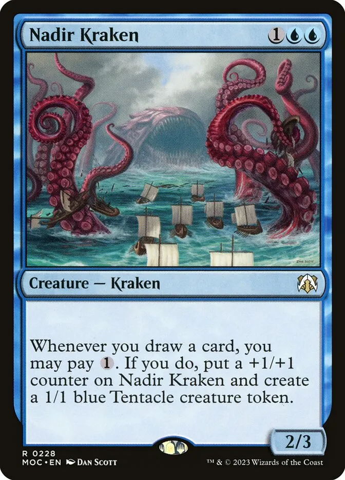 2023 March of the Machine Commander Nadir Kraken #228 rare card image