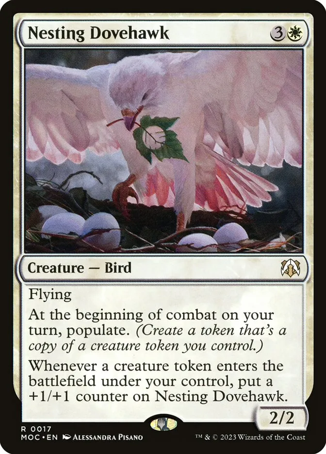 2023 March of the Machine Commander Nesting Dovehawk #17 rare card image