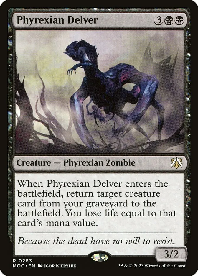 2023 March of the Machine Commander Phyrexian Delver #263 rare card image