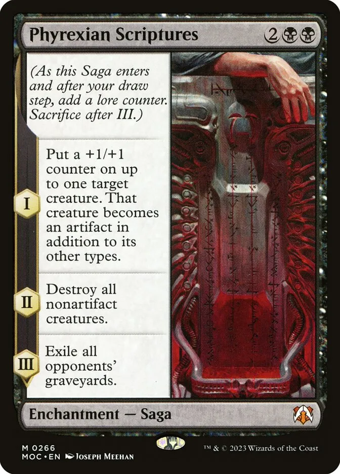 2023 March of the Machine Commander Phyrexian Scriptures #266 mythic card image