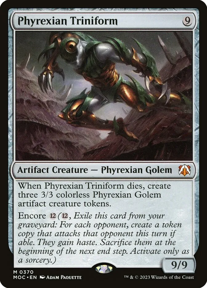 2023 March of the Machine Commander Phyrexian Triniform #370 mythic card image