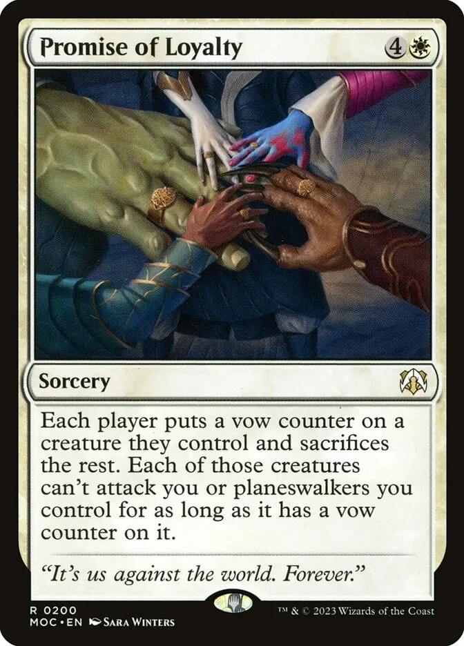 2023 March of the Machine Commander Promise of Loyalty #200 rare card image
