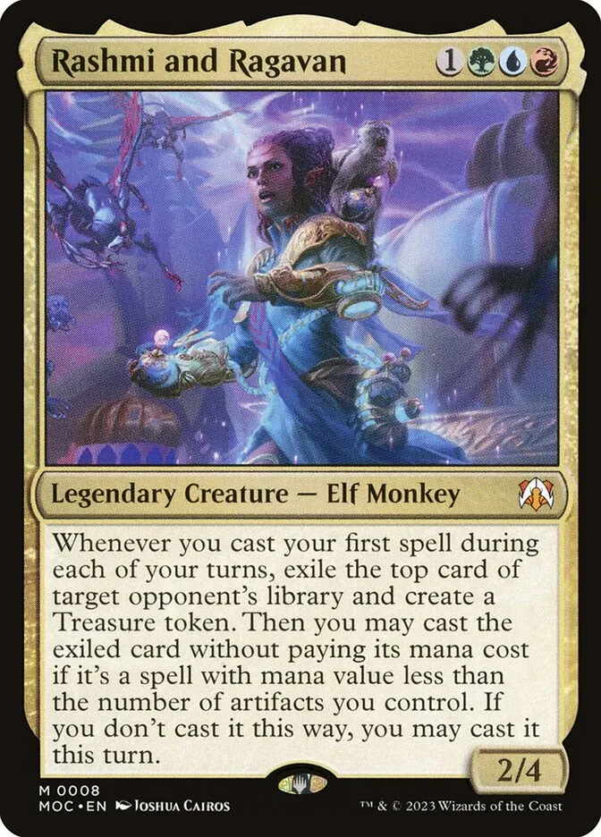 2023 March of the Machine Commander Rashmi and Ragavan #8 mythic card image
