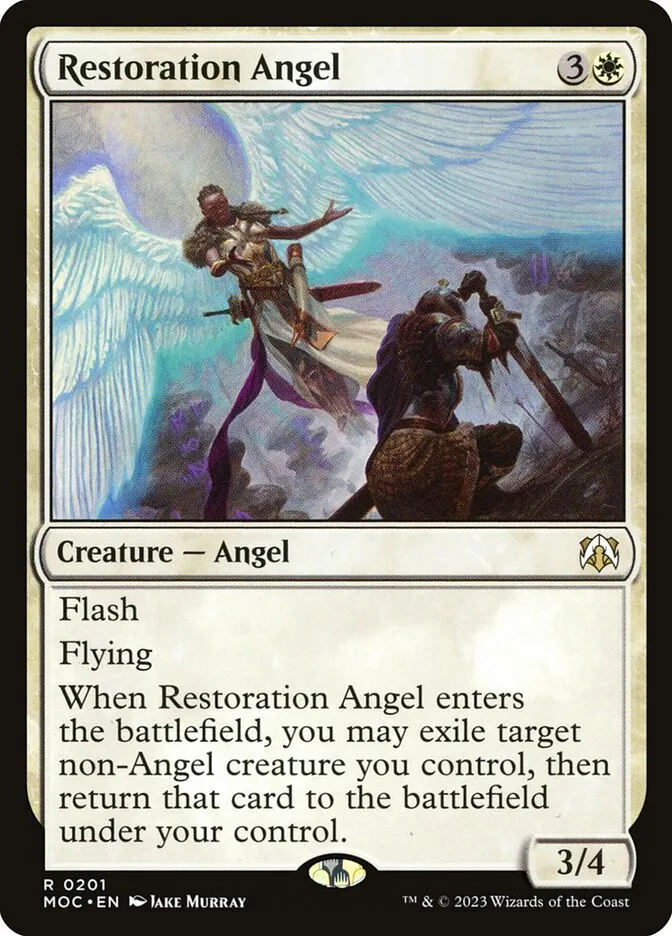 2023 March of the Machine Commander Restoration Angel #201 rare card image