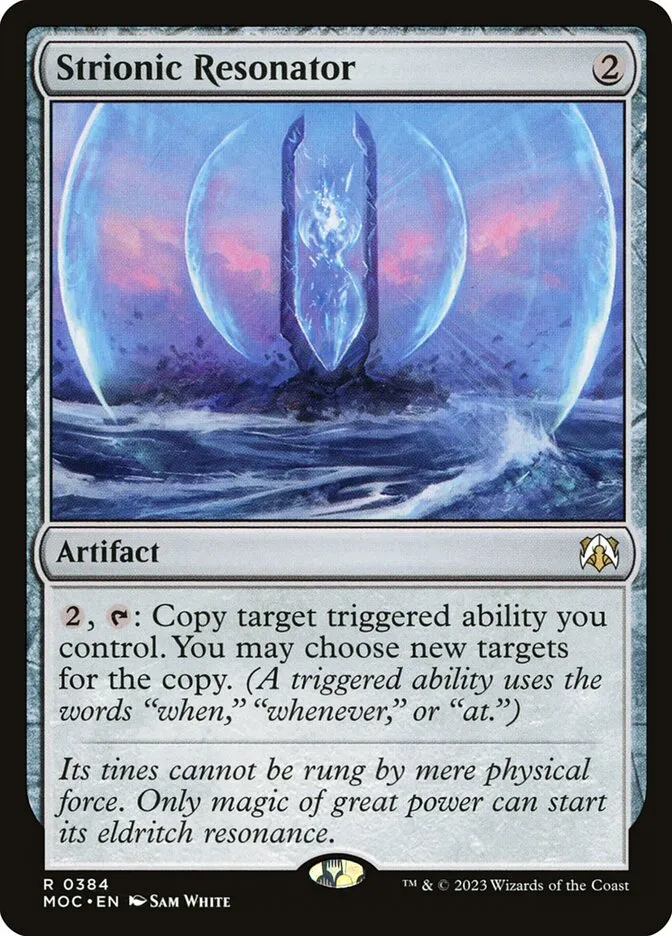 2023 March of the Machine Commander Strionic Resonator #384 rare card image