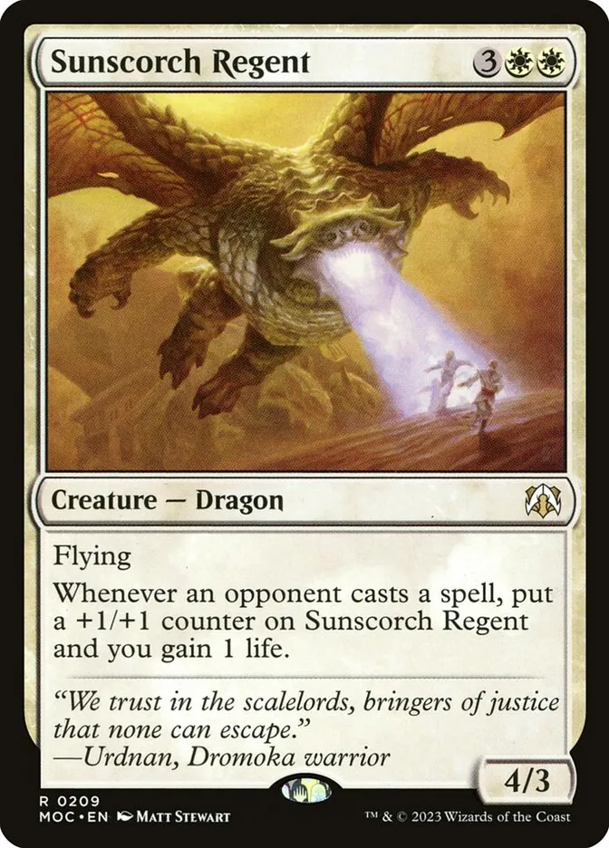 2023 March of the Machine Commander Sunscorch Regent #209 rare card image